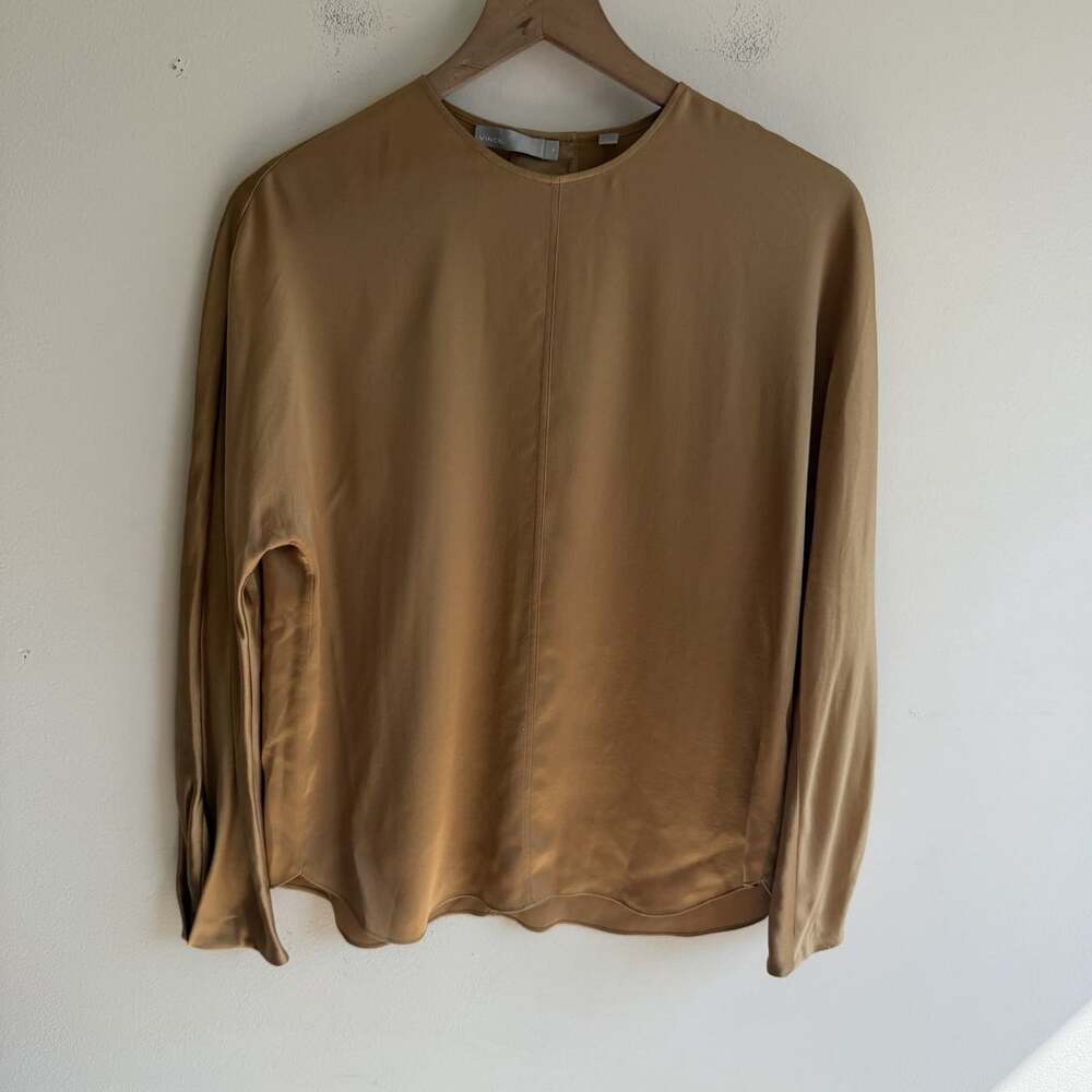 Vince 100% Silk Gold Long Sleeve Blouse Womens Size XS Quiet Luxury Basics